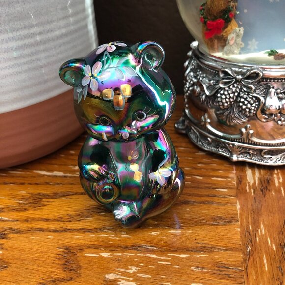 Fenton Other - Fenton Hand-Painted Iridescent Carnival Glass Bear